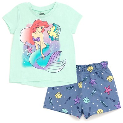 Disney Classics Princess Lilo & Stitch Winnie the Pooh Floral Girls T-Shirt and Chambray Shorts Outfit Set Toddler