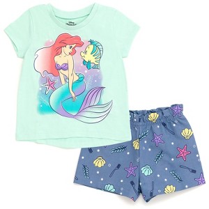 Disney Classics Princess Lilo & Stitch Winnie the Pooh Floral Girls T-Shirt and Chambray Shorts Outfit Set Toddler - 1 of 4