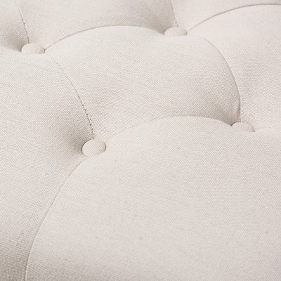 Carlotta Beige Tufted Linen Coffee Table Ottoman