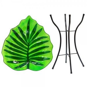 Home & Garden 19.0" Leaf Shaped Birdbath With Stand Water Yard Decor Gold Crest Distributing  -  Bird Baths - 1 of 3