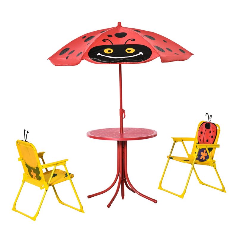 Outsunny Kids Picnic Table and Chair Set, Outdoor Folding Garden Furniture, for Patio Backyard, with Monkey Pattern, Removable & Height Adjustable Sun Umbrella, Aged 3-6 Years Old, 4 of 7