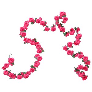 Unique Bargains Artificial Flowers Hanging Vine Rose Vine Garland 86.6" Rose Red 4 Pcs - 1 of 4