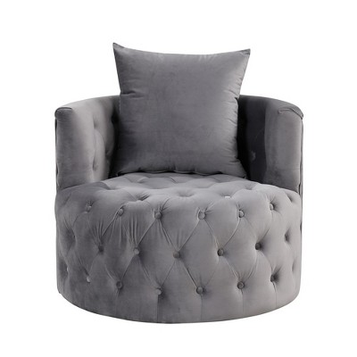 Velvet 360° Swivel Barrel Accent Chair Tufted Button Bucket Club Leisure Chairs with Pillows -Morden Fort