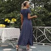 Coolmee Women's Bohemian Floral Printed Wrap V Neck Dress Polka Dots Short Sleeve Split Beach Party Maxi Dres - 4 of 4