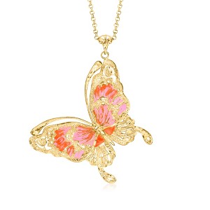 Ross-Simons Italian Pink and Orange Enamel Butterfly Pendant Necklace in 18kt Gold Over Sterling Size 18 - 1 of 4