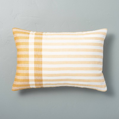  14" x 20" Contrast Edge Stripe Throw Pillow Sour Cream/Yellow - Hearth & Hand™ with Magnolia 