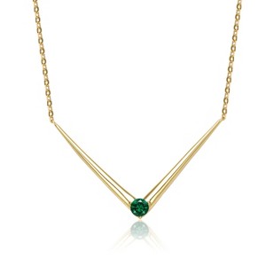 Guili Chic 14K Gold-Plated Emerald CZ Solitaire Chevron Necklace in Green, Blue, Red, or Gold—Elegant, Stylish, and Perfect for Layering. - 1 of 3