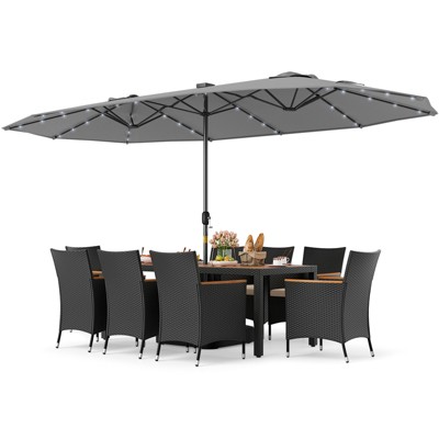 Tangkula Set Of 11 Patio Dining Set w/ 15ft Double-Sided Patio Umbrella (Base Included)