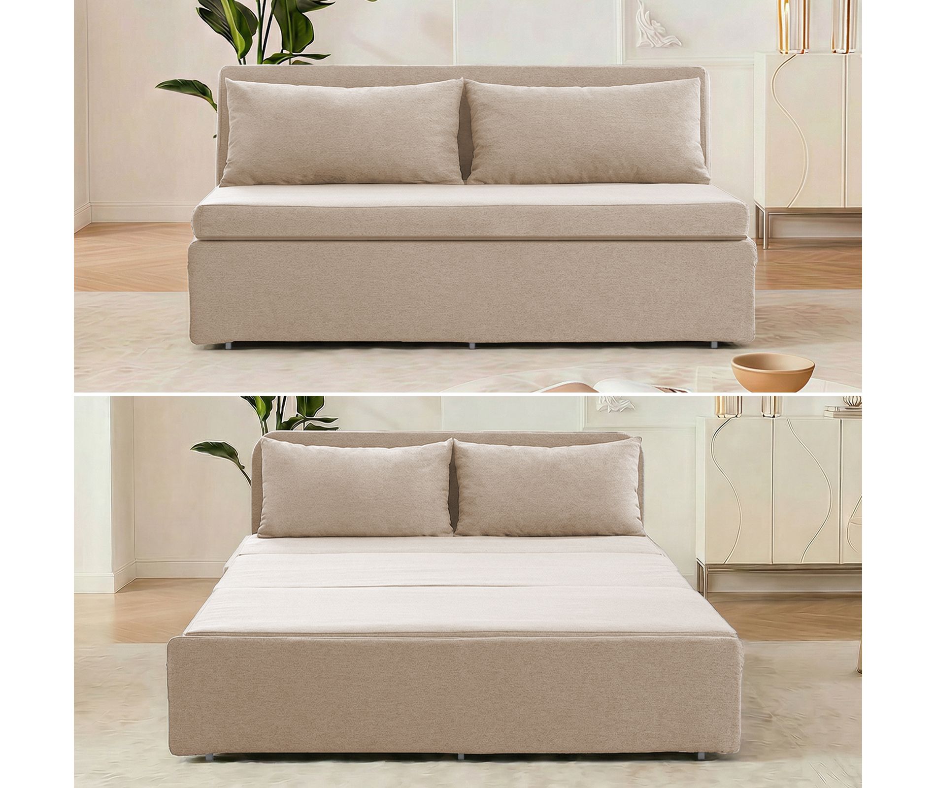 Mjkone 64.2" Linen Convertible Sleeper Sofa Bed, 3 Modes Pull Out Loveseat with High Density Foam for Apartment Guest Room