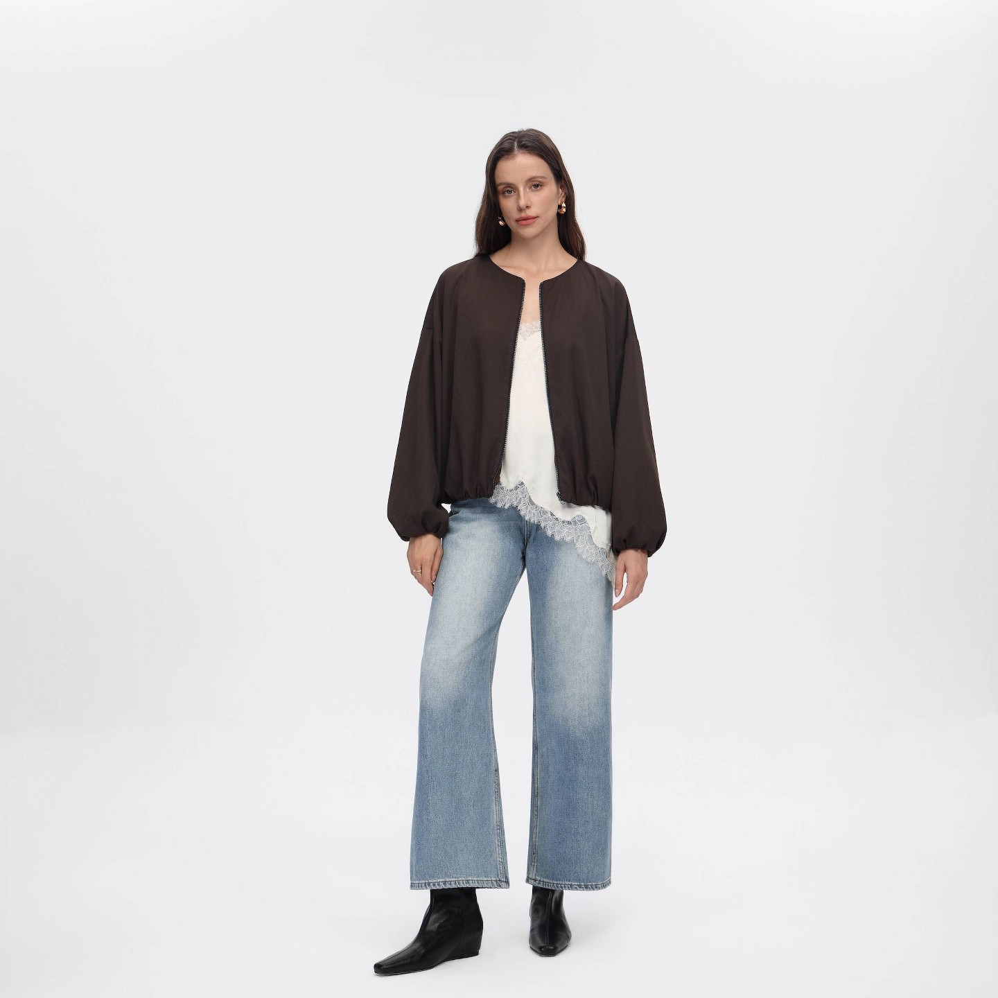 Женская куртка A New Day Long Sleeve Zip-Front Bubble, цвет: Коричневый — фото 3