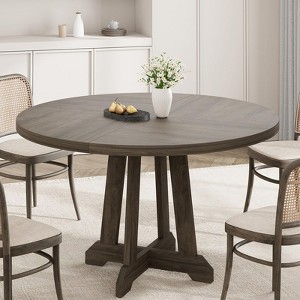 Jojoka Round Dining Table for 4 People, 47" Rustic Kitchen Table with Wooden Base, Stable Structure, Crossed Legs, Modern for Kitchen, Living Room - 1 of 4