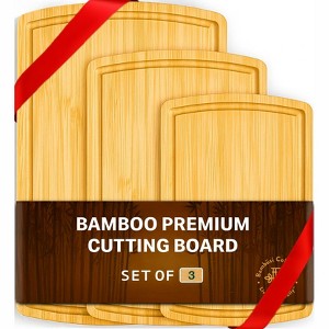 Bamboo Cutting Board Set Wooden Chopping Boards for Kitchen with Deep Juice Groove and Side Handles - 1 of 4