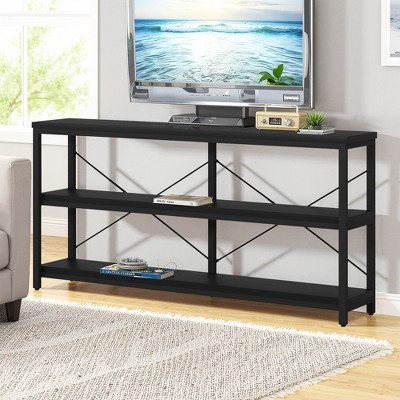 UbMelt 55.12 Inch Console Table with 3-Tier Storage Shelves,Industrial Entryway Table for Living Room & Entryway,Black