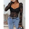 Women's Long Sleeve Lace Bodysuit - Puff Shoulder Square Neck Sheer Floral Lace Top - 4 of 4