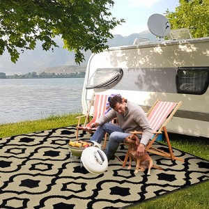 Outdoor Rug Waterproof Reversible Rug for Patio, Moroccan Plastic Straw Rug Portable Floor Mat for Camping Travel Picnic - 1 of 4