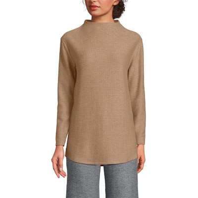 Lands' End Women's Cable Ottoman Relaxed Long Sleeve Funnel Neck Tunic