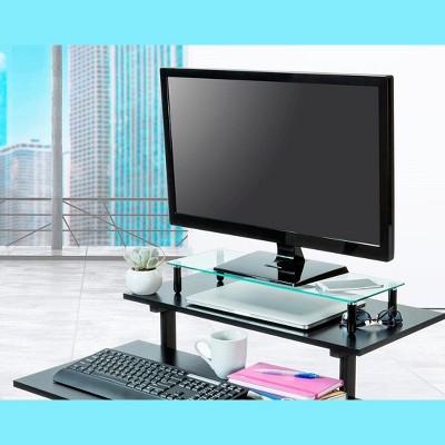 Universal Glass Monitor Riser Shelf with Black Feet