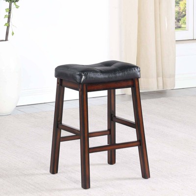 Donald Black Leather Saddle Style Counter Stools, Set of 2