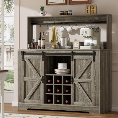 Snynuxx 47" Farmhouse Coffee Bar Cabinet with Shelves and Sliding Barn Door
