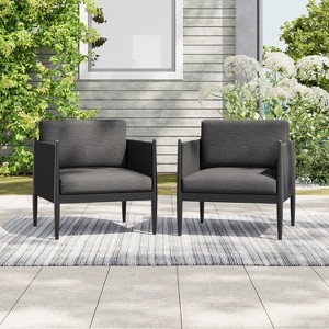 OUTDOOR PATIO 2PCS BLACK ALUMINUM CLUB CHAIR - 1 of 4