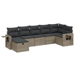 vidaXL 7 Piece Patio Sofa Set with Cushions Gray Poly Rattan - Without Storage - 1 of 4