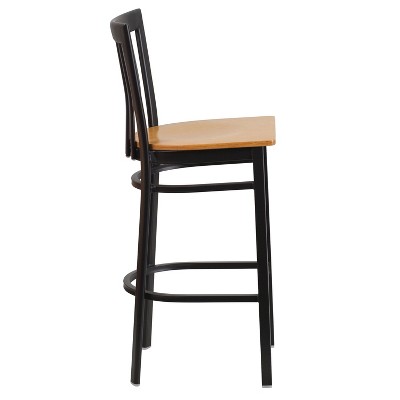 Black Metal Barstool with Natural Wood Seat