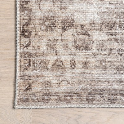 Gray Floral Synthetic Short Pile Rectangular Rug