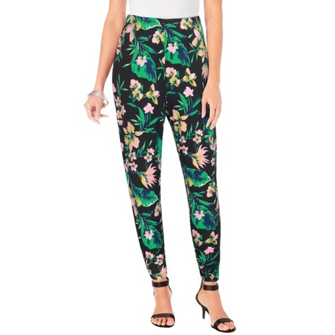 Roaman's Women's Plus Size Ankle-Length Essential Stretch Legging, 2X -  Black Tropical Orchid