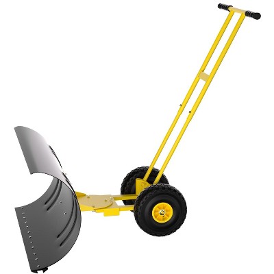 Heavy-Duty Snow Shovel with Wheels, 5-Position Adjustable Blade & Handle, 29/36 Inch Galvanized Steel Snow Pusher for Driveway and Yard