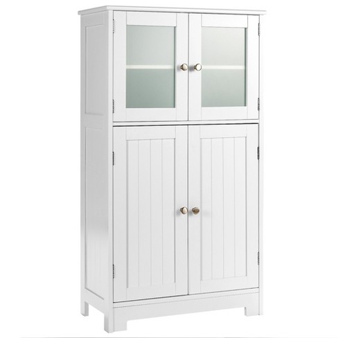 Costway Wooden 4 Drawer Bathroom Cabinet Storage Cupboard 2 Shelves Free Standing White