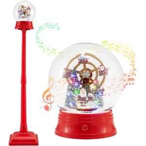 NAYSAYE 5 Ft Christmas Snow Globe Lantern, Musical Snowy Streetlamp 8 Tunes, Blowing Snow, Rotating Scene for Entryway, Porch, Red, 12.5"*12.5"*60.5" - 1 of 4