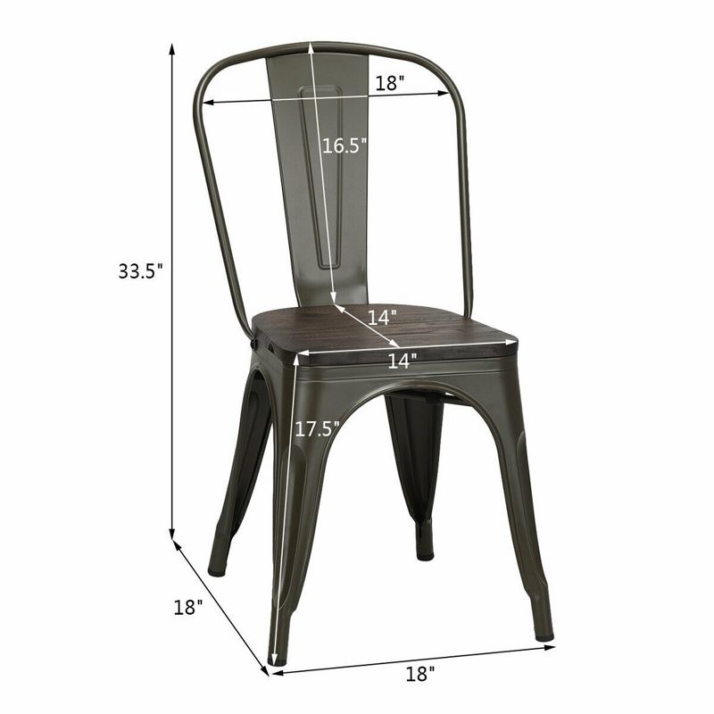 Costway Set of 4 Tolix Style Metal Dining Side Chair Wood Seat Stackable Bistro Cafe, 2 of 11