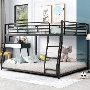 XIYUYEU Bunk Bed Metal Bed Frame with Guardrail and Inclined Ladder, Black - 1 of 4