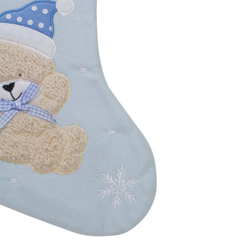 Northlight Baby's 1st Christmas Embroidered Teddy Bear Stocking - 19" - Blue and White, 4 of 5