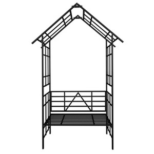 Chery Life Metal Garden Arch with Gate with planter, Climbing Plants Support Rose Arch Outdoor Black - 1 of 4