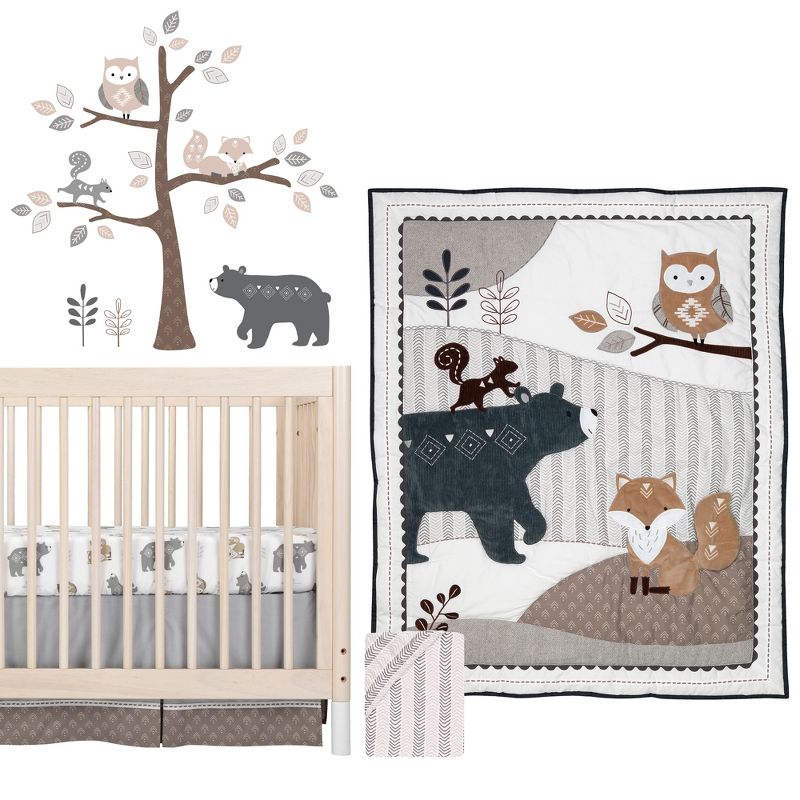 Lambs & Ivy Woodland Forest Animal Nursery 5-Piece Baby Crib Bedding Set - Gray, 1 of 11