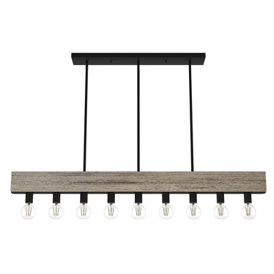 9-Light Donelson Rustic Iron and Barnwood Linear Chandelier Ceiling Light Fixture - Hunter Fan