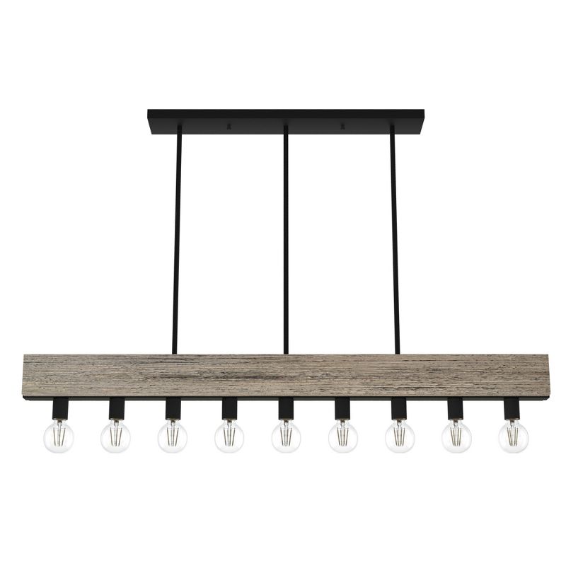 9-Light Donelson Rustic Iron and Barnwood Linear Chandelier Ceiling Light Fixture - Hunter Fan, 1 of 9