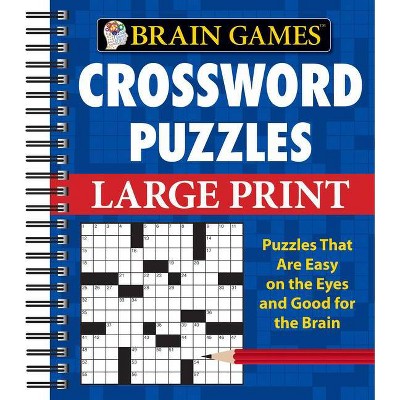 Brain Games - Crossword Puzzles - Large Print (Blue) - by  Publications International Ltd & Brain Games (Spiral Bound)