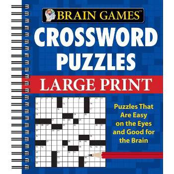 Brain Games - Crossword Puzzles - Large Print (Blue) - by  Publications International Ltd & Brain Games (Spiral Bound)