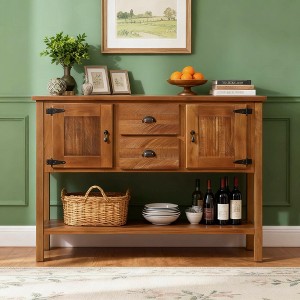 Hostack 48'' Solid Wood Console Table with 2 Drawers and Cabinets for Living and Dining Room, Brown - 1 of 4