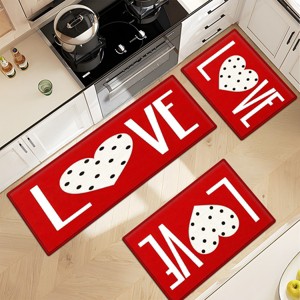 Lomsoe 3pcs Red Heart-Shaped LOVE Flannel Soft Kitchen Rugs | Suitable ...