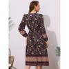 Allegra K Women's Floral Long Sleeve V Neck Elastic Waist Split A-Line Midi Dress - 3 of 4