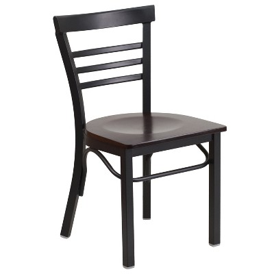 Flash Furniture Black Three-Slat Ladder Back Metal Restaurant Chair