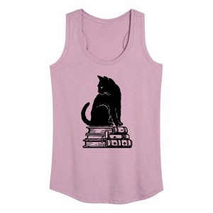 Women's - Instant Message - Black Cat On Books Graphic Racerback Tank - 1 of 4