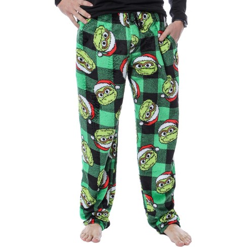 Sesame Street Men's Oscar The Grouch Buffalo Plaid Plush Fleece Lounge  Pants, L Green : Target