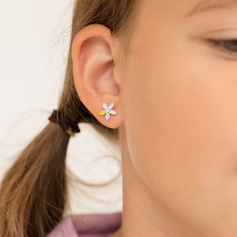 Girls' Fun Multicolor Summer Flower Standard Sterling Silver Earrings - In Season Jewelry, 4 of 7