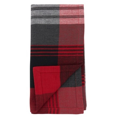 Red and Gray Cotton Plaid Table Napkins, Set of 4