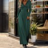 Women Long Sleeve Wrap Dress Casual V Neck Side Slit Pleated Long Sleeve Wedding Guest Cocktail Maxi Dresses - 3 of 4