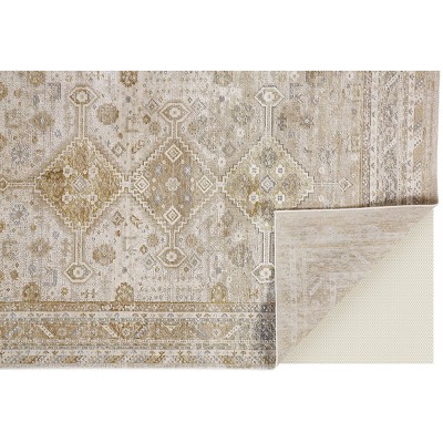 Aura Gold and Ivory Rectangular Synthetic Area Rug 6.7x9.6